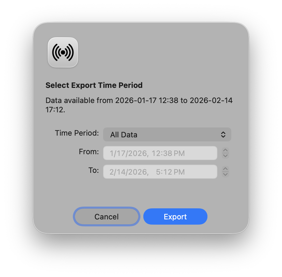 CSV export time period dialog